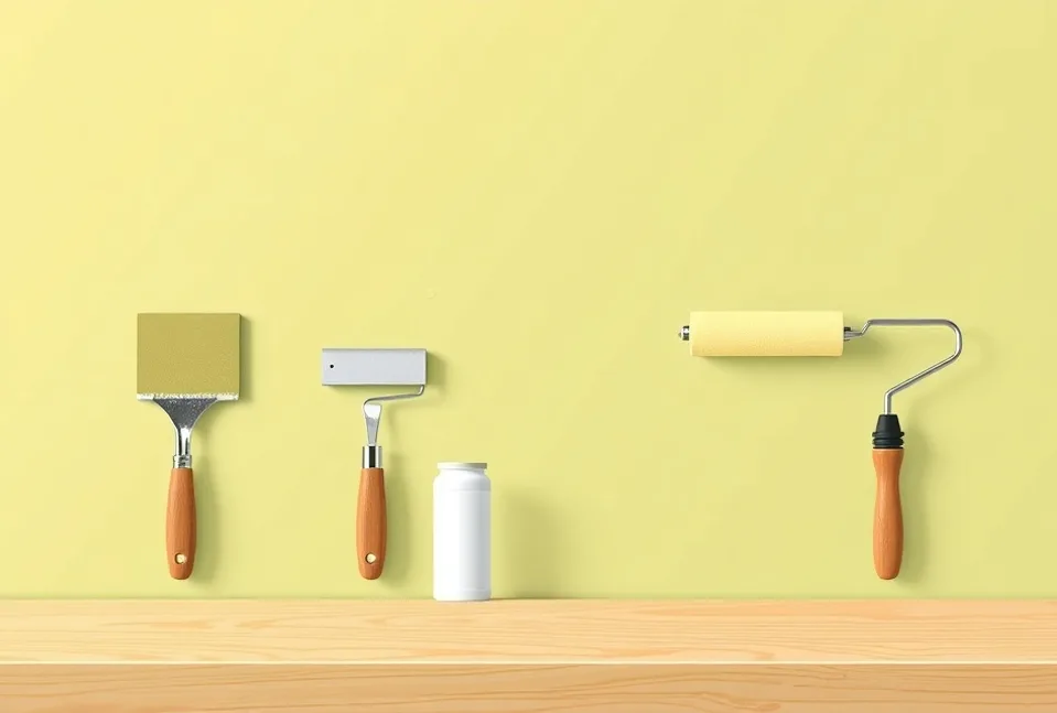 Outils de peinture disposés dans l'ordre des étapes du chantier