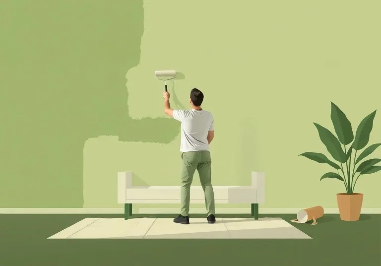 Peintre appliquant la peinture au rouleau sur un mur de salon