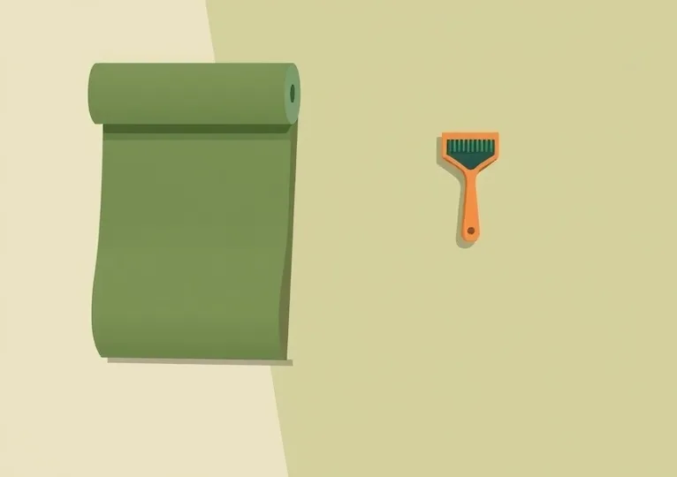 Pose de papier peint, rouleau et brosse à maroufler